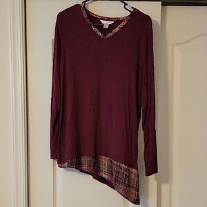 Christopher & Banks Burgundy Tunic with Plaid Trim